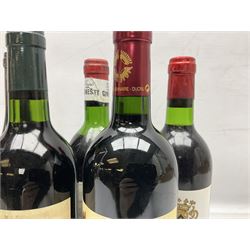 Mixed red wines, to include Chateau Leoville Poyferre, 2006, Saint Julien, Chateau Cos D'Estournel, 1975, St. Estephe, Chateau Branaire Ducru, 2016, Saint Julien etc, various contents and proof (6)
