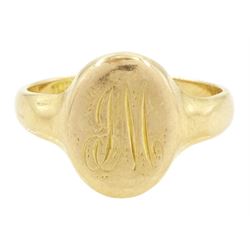 Early 20th century 18ct gold signet ring, engraved with initials 'JM', Birmingham 1918