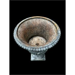 Pair of Victorian ornate cast iron garden urns, painted in grey finish - THIS LOT IS TO BE COLLECTED BY APPOINTMENT FROM DUGGLEBY STORAGE, GREAT HILL, EASTFIELD, SCARBOROUGH, YO11 3TX