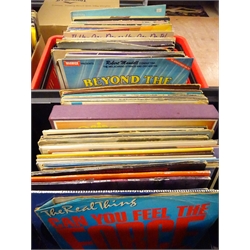  Quantity of Vinyl LP's including ACDC, Elton John, Cliff Richard, Paul McCartney, Bon Jovi, Status Quo and many others and a collection of singles incl. Hip Hop, Rock, Reggae etc in eight boxes  