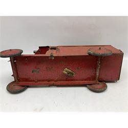 Hornby Racer 3 speedboat L45cm; pre-war Tri-ang sheet steel lorry and mobile crane; quantity of lead soldiers by Johillco etc; Tri-ang Minic clockwork Royal Mail Van; and part set of tin-plate construction pieces; all unboxed