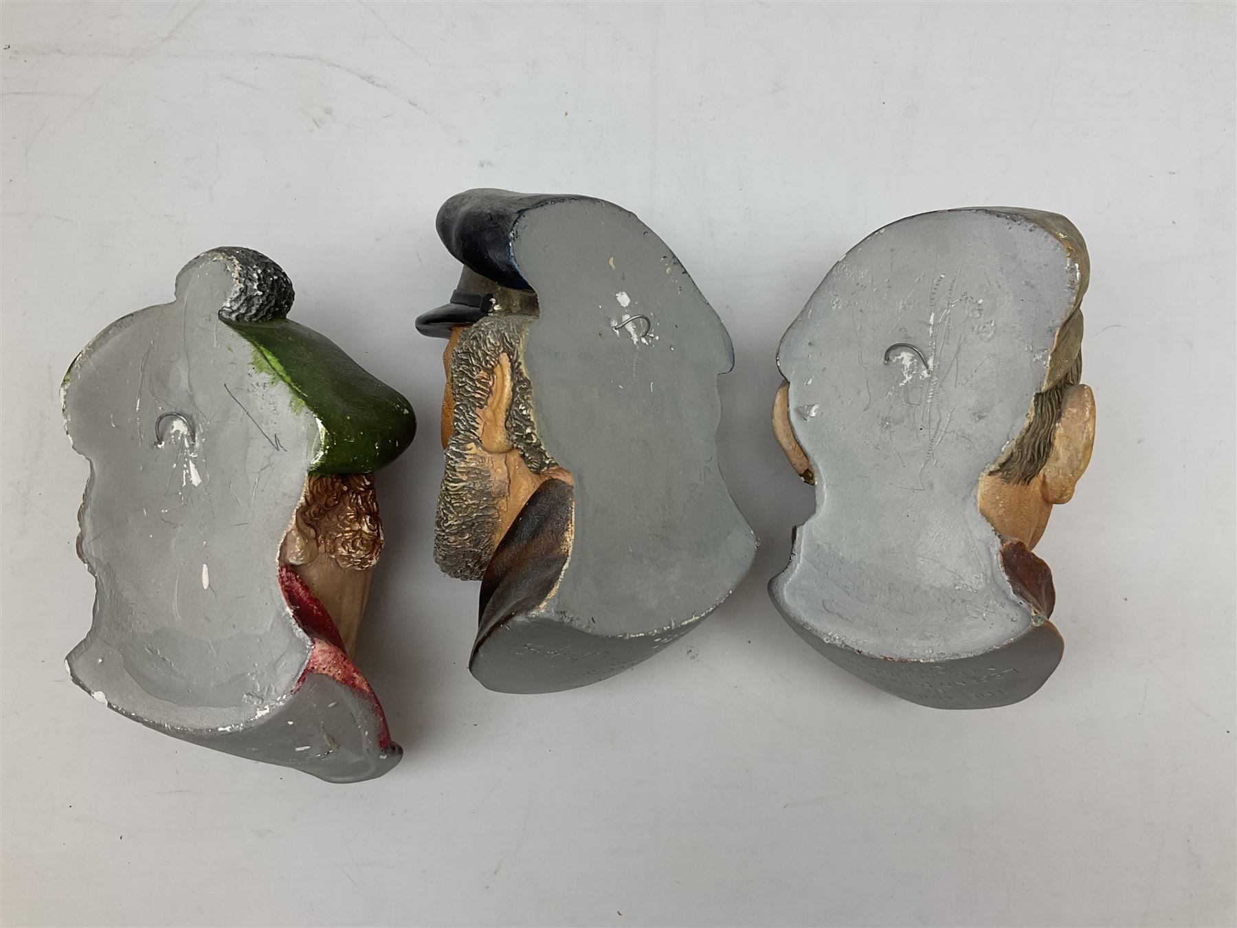 Three Legend Products plaster head wall plaques, comprising The Tinker, Jock and The Bosun, together with two The Leonardo Collection figures Sophistication and Desire, tallest H35cm, Quantity of animal figures and figure groups, to include ceramic and composite examples of dolphins, birds, Shire horses etc, in two boxes