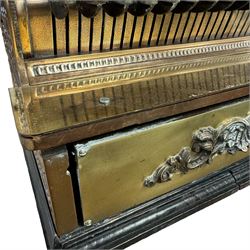 Early 20th century copper and brass till, embossed throughout with relief floral and acanthus leaf decoration, made by The National Cash Register Company Dayton Ohio USA, H46cm