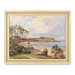 Don Micklethwaite (British 1936-): South Bay from Scarborough Spa, oil on board signed 29cm x 37cm