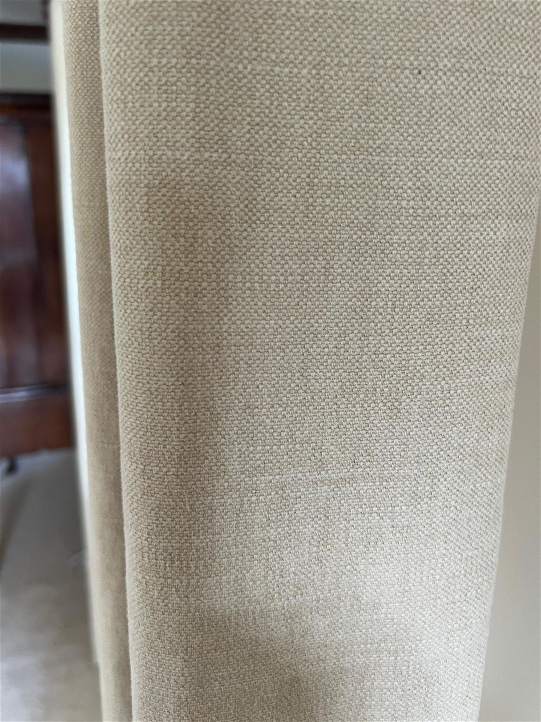 Pair of (190cm) quality full height Linara Wicker curtains with Moon Kilnsey heading, interlined overall height 228cm, overall width 190cm (each curtain) 