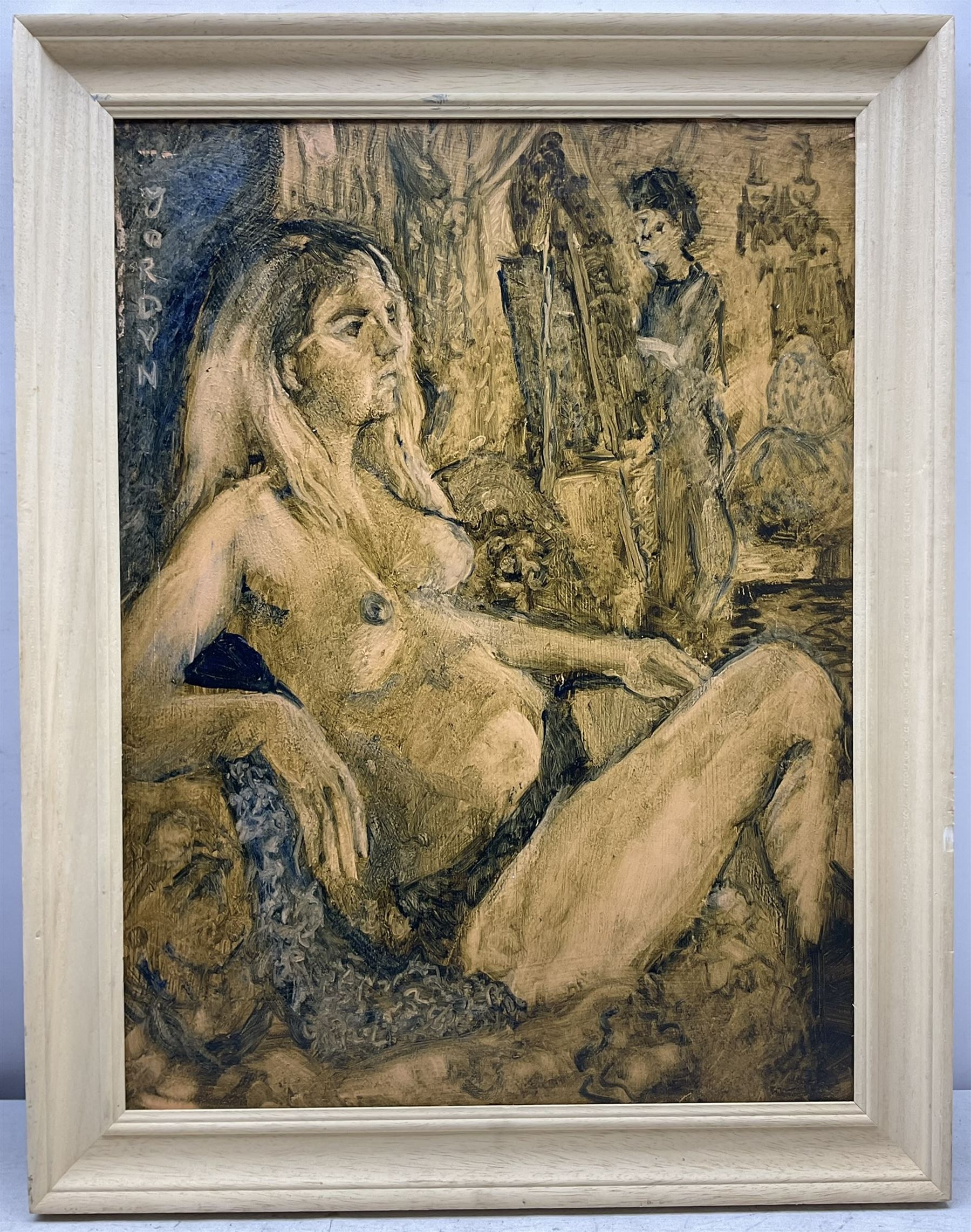 Raymond Arthur Roadnight (British 1941-): Female Nude Studies, nine oils on board, one signed, max 60cm x 50cm (9)
Provenance: the artist's studio collection. Born in High Wycombe, Roadnight spent three years training under Patrick Reyntiens and John Piper creating stained glass windows for Liverpool and Coventry cathedrals. These works included the great baptistry window in the New Coventry Cathedral, the 'Lantern' atop the Catholic Cathedral in Liverpool, and the grand windows in Oundle School Chapel. He has exhited at Royal Academy, Alfred East Gallery, Chichele College in Higham Ferriers, and Burleighfield House in Loudwater.