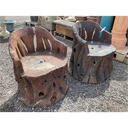 Pair of cast composite, log effect garden grotto chairs - THIS LOT IS TO BE COLLECTED BY APPOINTMENT FROM DUGGLEBY STORAGE, GREAT HILL, EASTFIELD, SCARBOROUGH, YO11 3TX