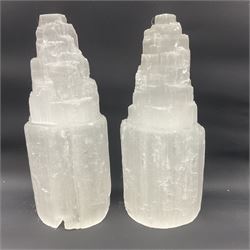 Pair of Selenite crystal tower lamps, H21cm