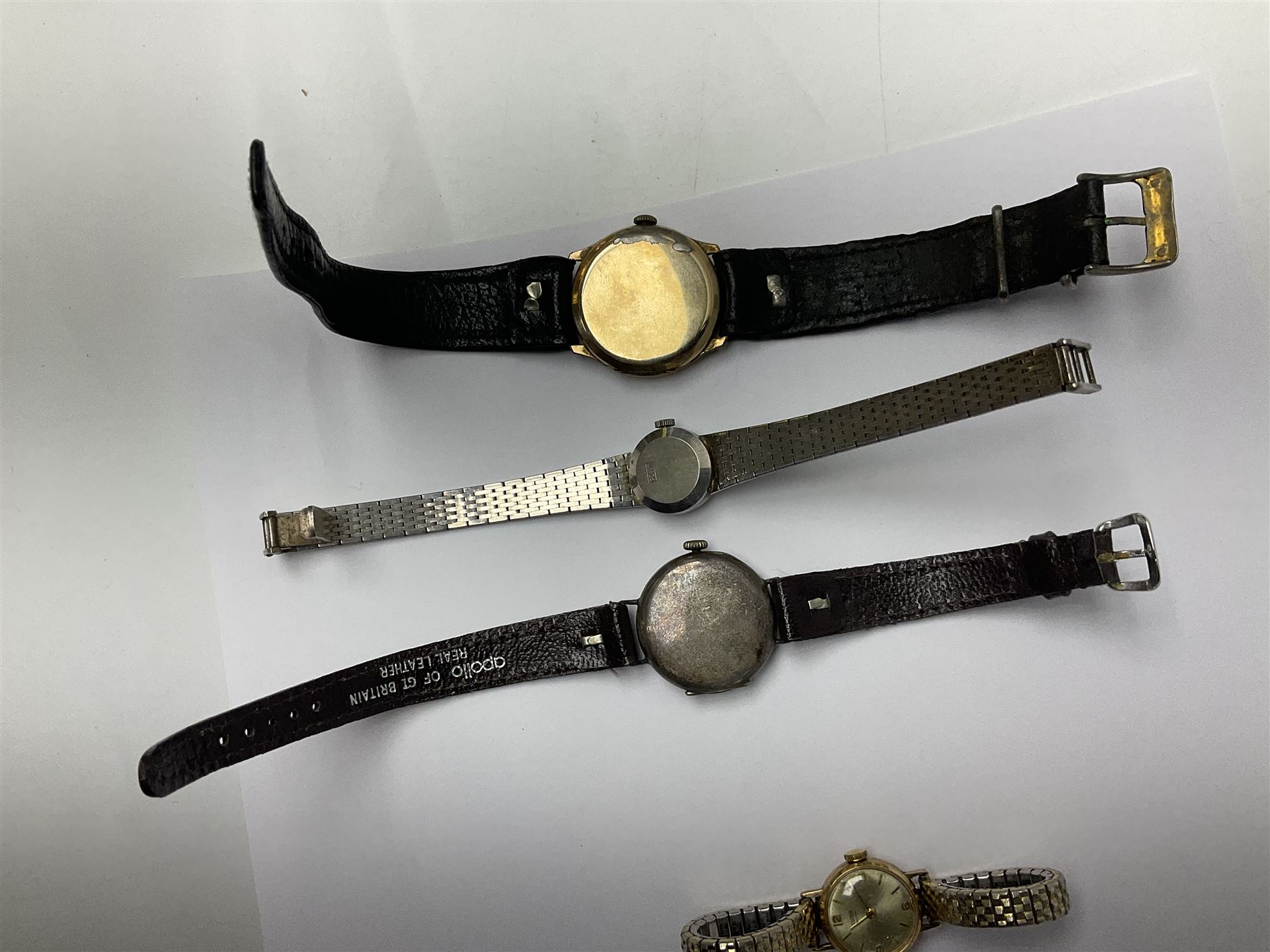 Tudor Royal 9ct gold ladies wristwatch, on expanding gilt bracelet, Gillex silver wristwatch, on silver bracelet, two early 20th century silver wristwatches and one other gilt wristwatch, all manual wind movements