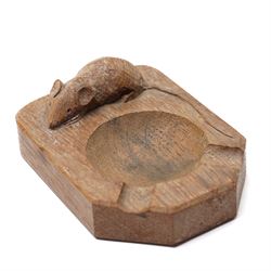 Mouseman - tooled oak ashtray, rectangular form with canted and rounded corners, carved wi...