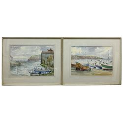 Edward H Simpson (British 1901-1989): Staithes and Scarborough Fishing Boats and Cobles, pair watercolours signed 25cm x 36cm (2)