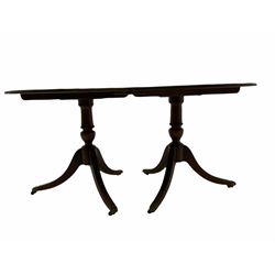 Regency design mahogany twin pedestal dining table with leaf