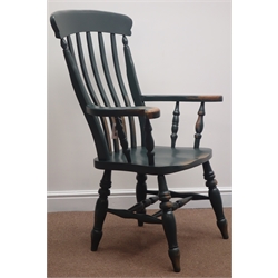  19th century country farmhouse armchair, painted in bottle green  