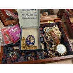 Silver marcasite wristwatch and a large collection of costume jewellery, including beaded necklaces, wristwatches, etc, 