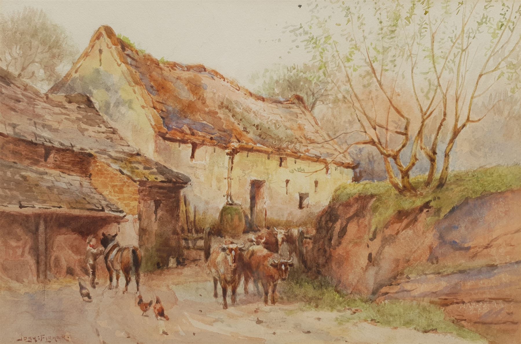 Joshua Fisher (Liverpool 1859-1930): 'Farmyard at Bidston Cheshire', watercolour signed, titled and dated 1911 verso 18cm x 26cm

