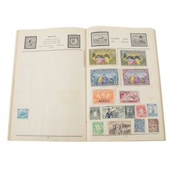 Great British and World coins, banknotes, and stamps, including George II 1758 silver shilling, presentation packs, German notes, etc