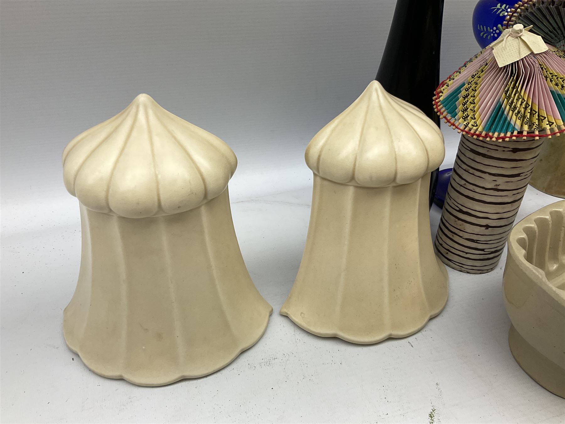 Carlton Ware bowl in the form of an apple, together with a pair of ceramic wall baskets, West Germany vase, and other collectables, in two boxes 