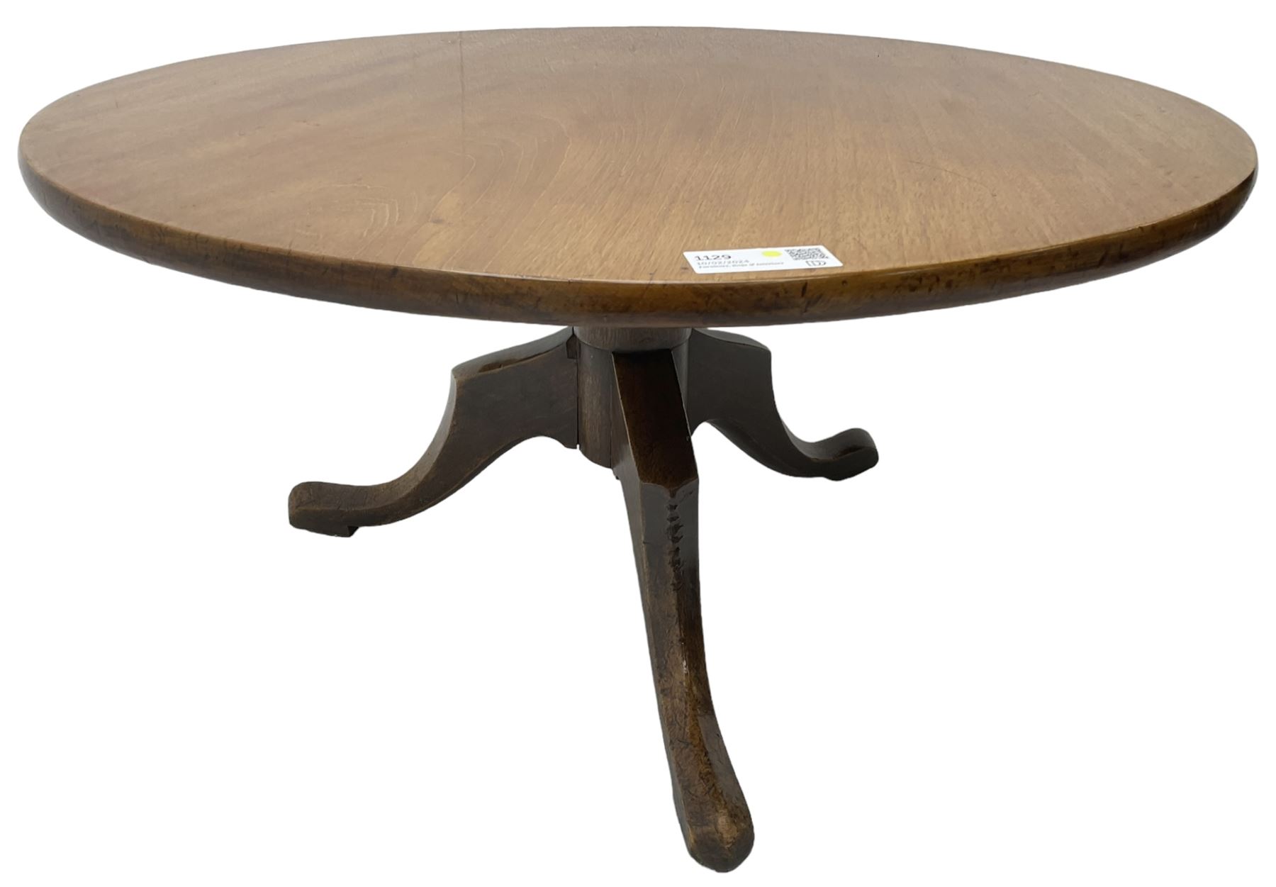 19th century mahogany low occasional or coffee table, circular tilt-top over tripod base