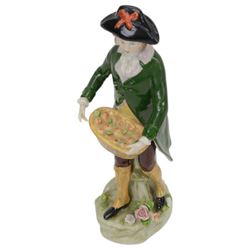 Sitzendorf figure modelled as a shepherdess, together with pair of apple sellers and other continental figures