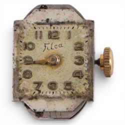 9ct gold wristwatches and parts, comprising ladies watch with 9ct gold case and integral strap, ladies 9ct gold wristwatch on 9ct gold expanding strap, 9ct gold cased miniature compass, and a ladies wristwatch with 9ct gold back case on a gilt strap