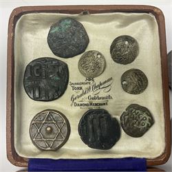 Coins, tokens, paranumismatic and miscellaneous items, including United States of America 1850 one cent, 1877 one dime, 1884 five cents, 1926 Liberty dime etc, Queen Victoria New Brunswick 1843 one penny token, East India Company 1845 half anna, Chinese cash coins, Grand Lodge of Maryland November 16th 1886 Centennial Session medallion etc