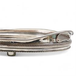 Silver plated oval gallery tray with pierced border and gadrooned edge with integral handles L63cm