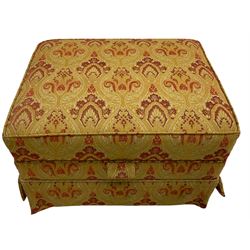 Three seat traditional design drop arm Knoll type sofa, and matching two seat sofa with footstool