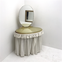 Vintage oak dressing table, raised back with oval mirror, single drawer, W85cm, H137cm, D52cm