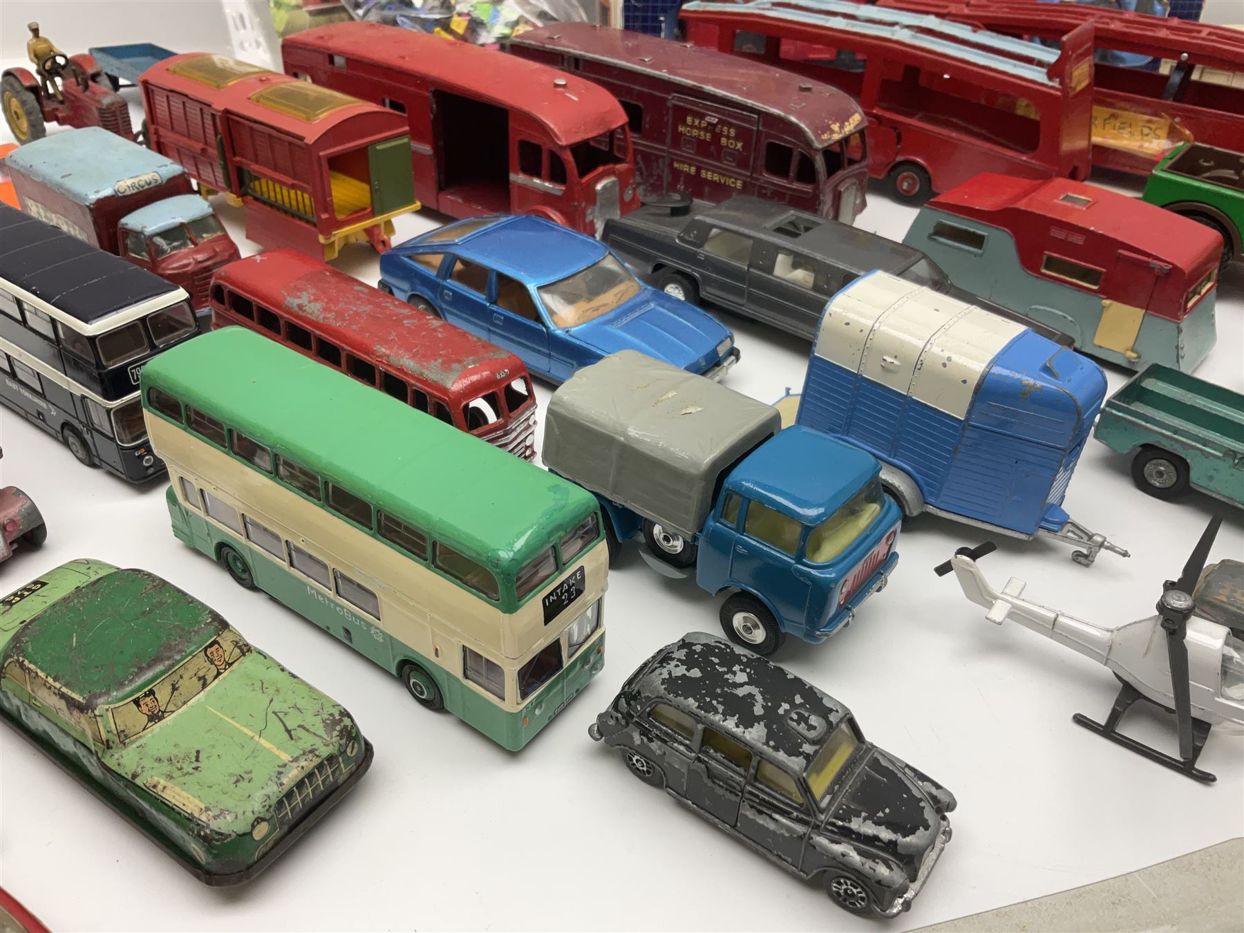 Various makers - Matchbox Superkings Snorkel Fire-Engine No.K-39 and King Size Scammell Tipper Truck No.K-19; both boxed; and large quantity of unboxed, playworn and repainted models by Dinky, Corgi, Lesney, EFE, Micromachines etc