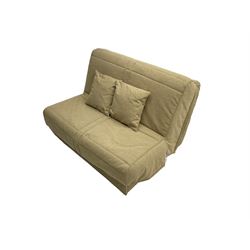 Slumberland - two seater fold out sofa bed upholstered in neutral fabric