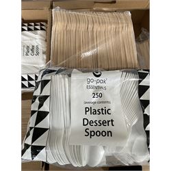 Large quantity of plastic knives, forks, spoons, wooden stirrers, wooden forks, paper straws- LOT SUBJECT TO VAT ON THE HAMMER PRICE - To be collected by appointment from The Ambassador Hotel, 36-38 Esplanade, Scarborough YO11 2AY. ALL GOODS MUST BE REMOVED BY WEDNESDAY 15TH JUNE.