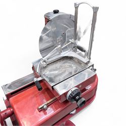 Vintage Berkel 115 NEV meat slicer on pedestal, red finish