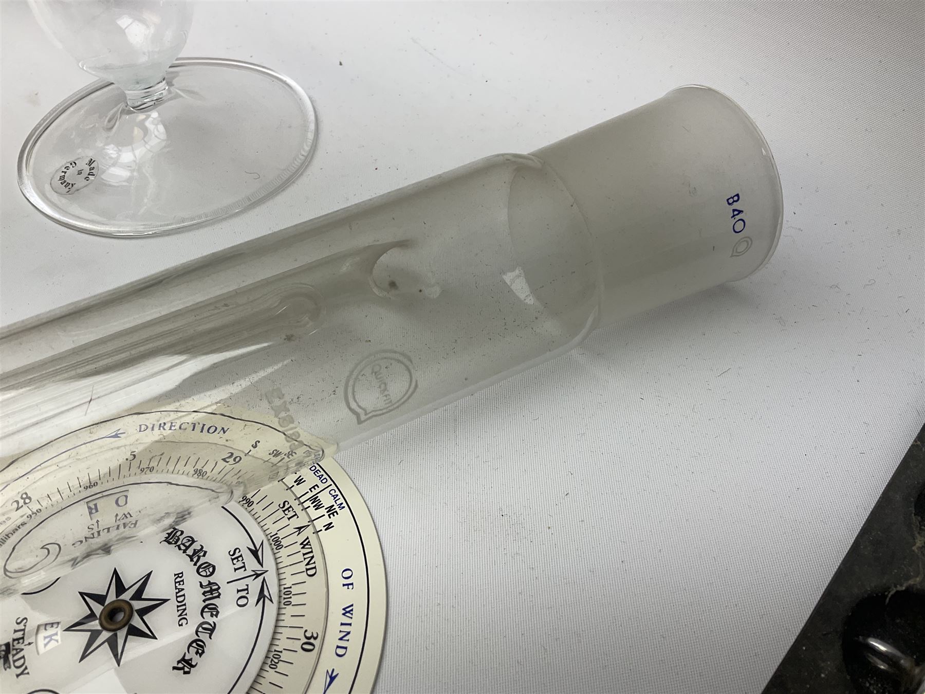 Quantity of laboratory and physics glassware including 'Guinea and Feather' equipment; boxed Latent Heat apparatus; Maltese Cross tube; atmospheric air pressure indicator flask; electroscope discharge tubes etc