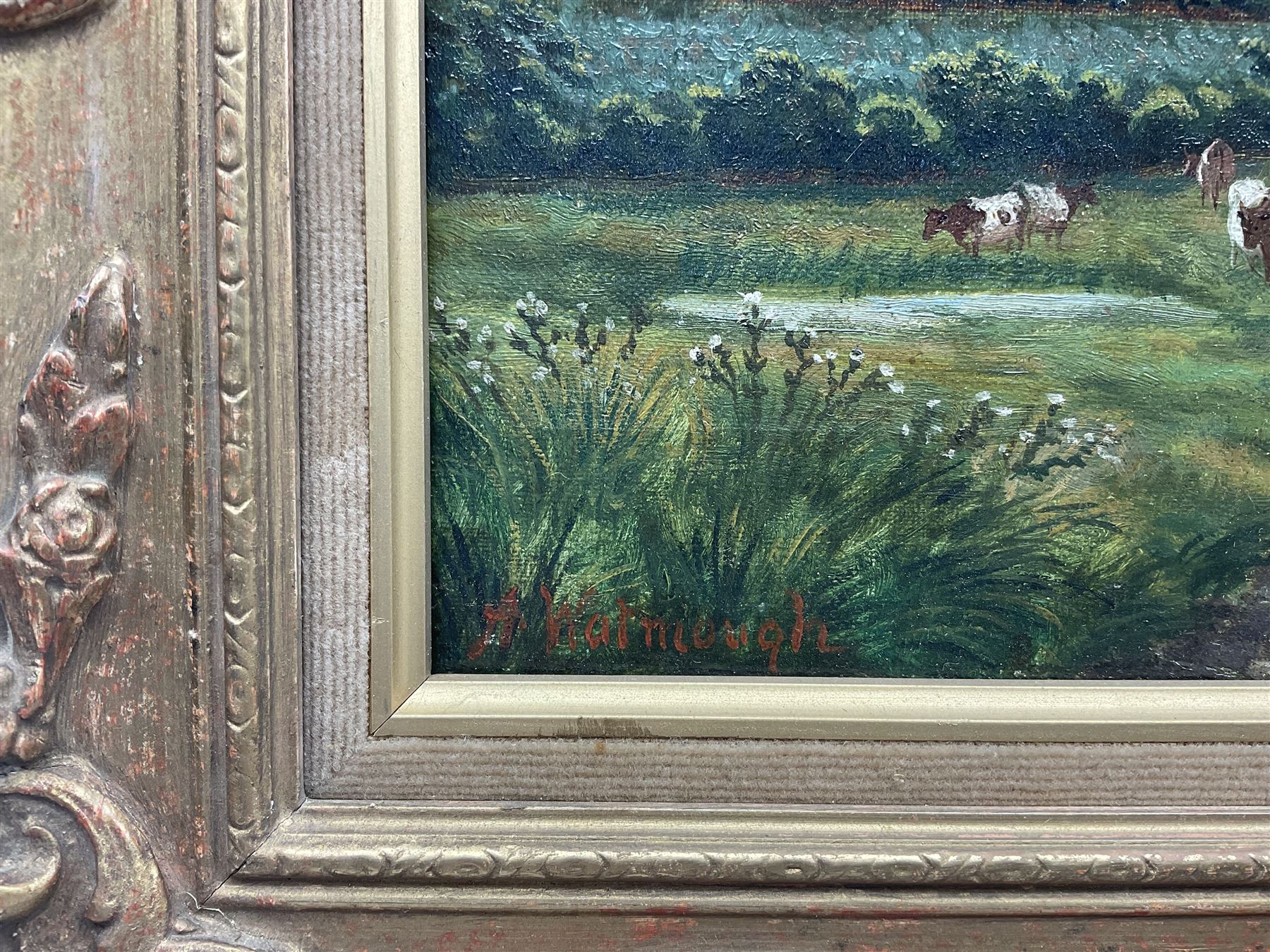 Amos Watmough (British fl.1884-1912): 'Homeward Bound', oil on canvas signed, titled and with 1951 City of Bradford Cartwright Memorial Hall - Bradford Artists Exhibition label verso 23.5cm x 34.5cm 