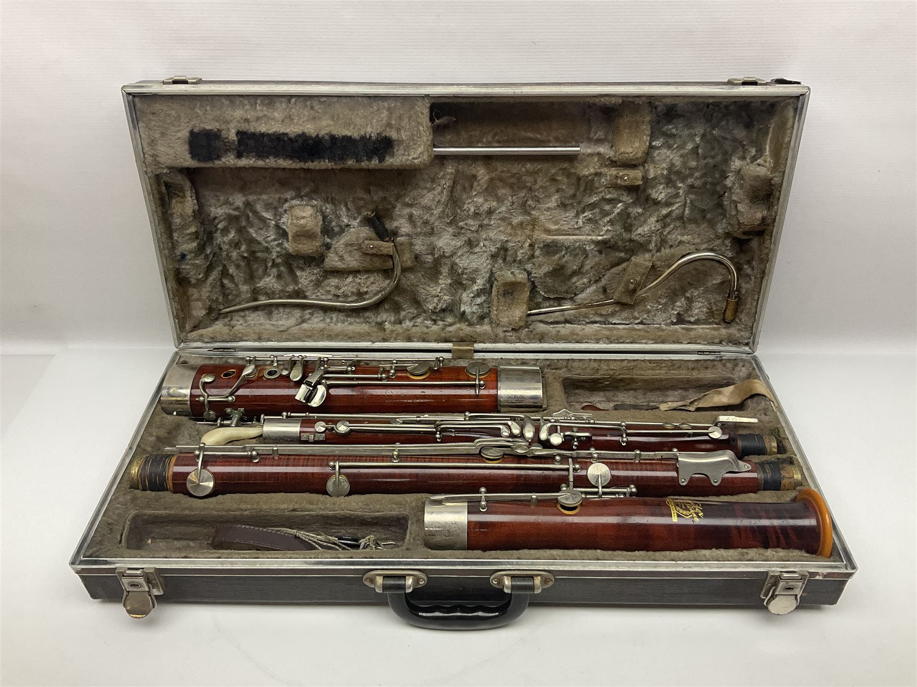 Schreiber & Sohne four-piece bassoon, serial no.9614; in fitted case with two crooks.