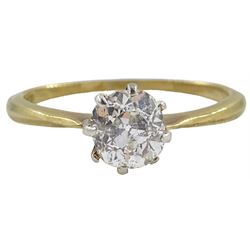 18ct gold single stone old cut diamond ring, stamped 18ct, diamond approx 0.80 carat