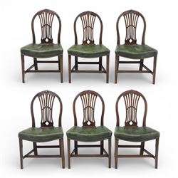 George III style set of six mahogany dining chairs, the arched backs with pierced and carv...