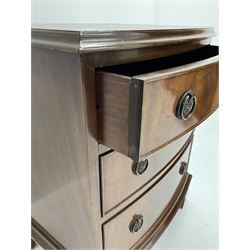 Reproduction mahogany three drawer chest, on bracket feet