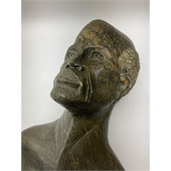 African carved hardstone bust of a man, H30cm 