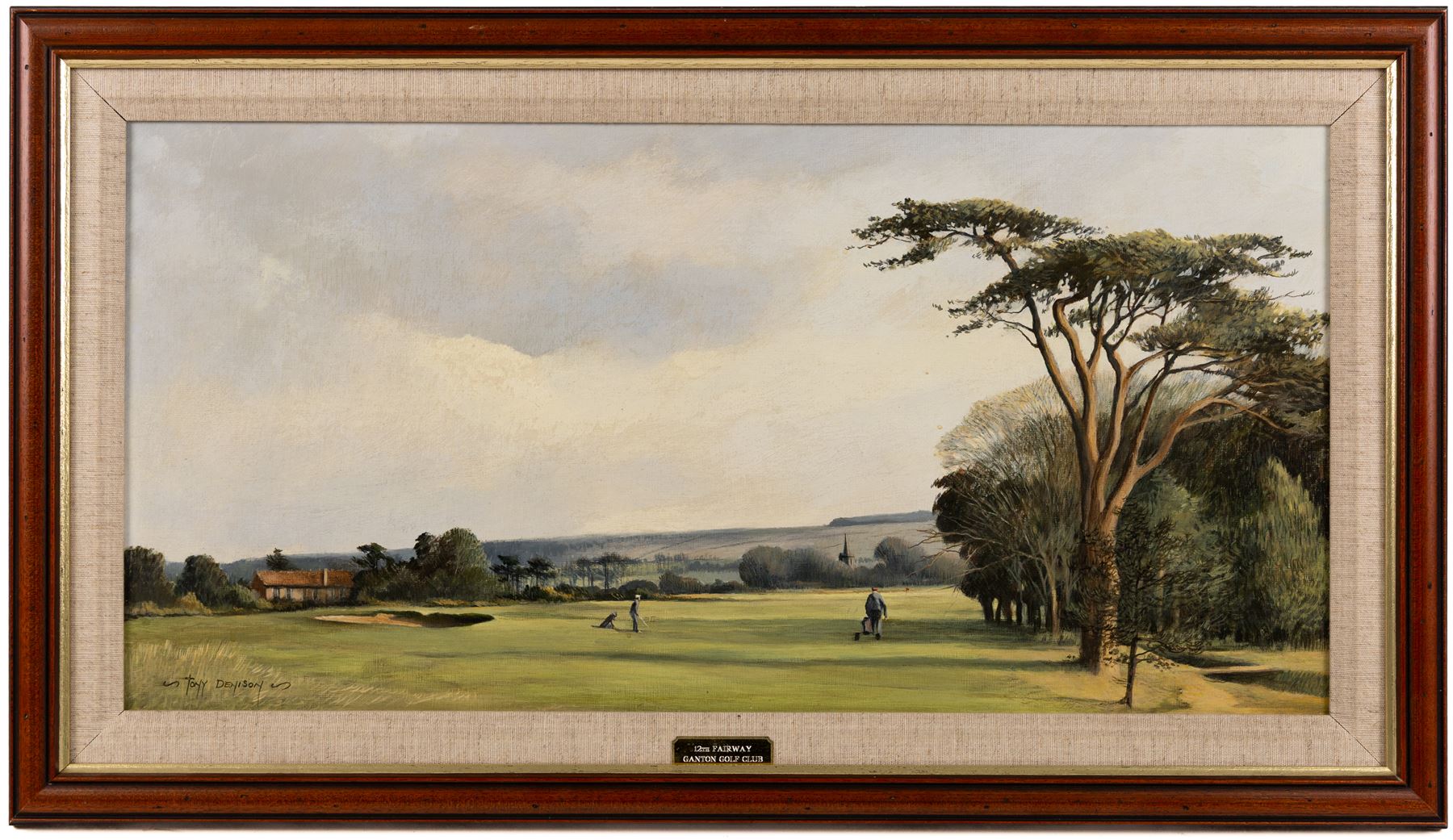 William Anthony 'Tony' Denison (British 1937-): '12th Fairway - Ganton Golf Club', oil on canvas board signed and titled on the mount, 29cm x 59.5cm