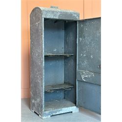 Riveted and galvanised steel Gargoil oil forecourt oil cabinet, C.1930's, the door opening to two original shelves and four brackets. H159cm, W61cm, D43cm. - COLLECTION BY APPOINTMENT FROM: The White House, Thirsk Road, Easingwold, York, YO61 3NF - CALL 01723 507111 TO ARRANGE