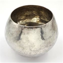 Modern Guild of Hull Silversmiths silver spot hammered bowl of spherical form, hallmarked J & K R, Birmingham 1990, also marked with the three crowns mark of the Guild of Hull Silversmiths, H 7.5cm, approximate weight 4.32 ozt (134.6 grams)

Abraham Barachin was the last Hull silversmith to use the Hull mark of three ducal coronets in around 1706. 
However in 1983 the Assay Offices of Great Britain and the City of Kingston upon Hull granted the Guild of Hull Silversmiths permission to use the City's Coat of Arms as an additional mark on pieces they produced. 