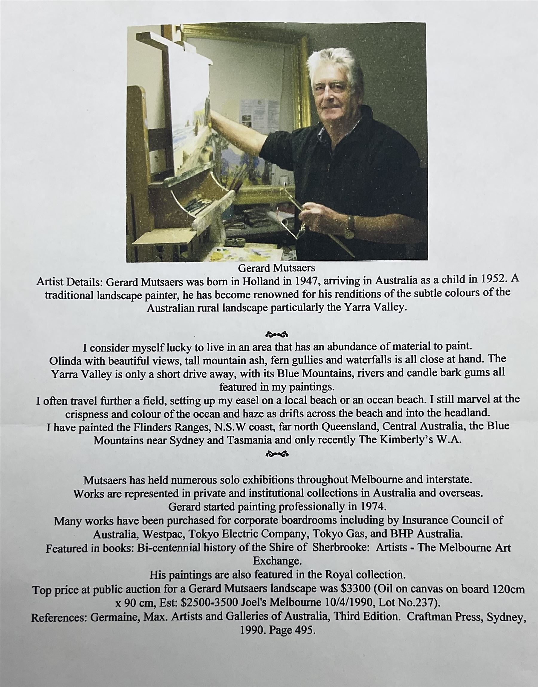 Gerard Mutsaers (Australian 1947-): 'Bright Sunlight in the Goulburn River Valley', oil on canvas board signed, titled on label verso 18cm x 49cm 