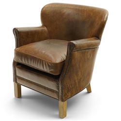 Halo - traditional tub design 'Cosy' club armchair, rolled arms with studwork terminals, u...