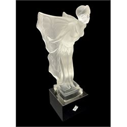 Desna night butterfly frosted glass figure, on polished black square base, H25cm