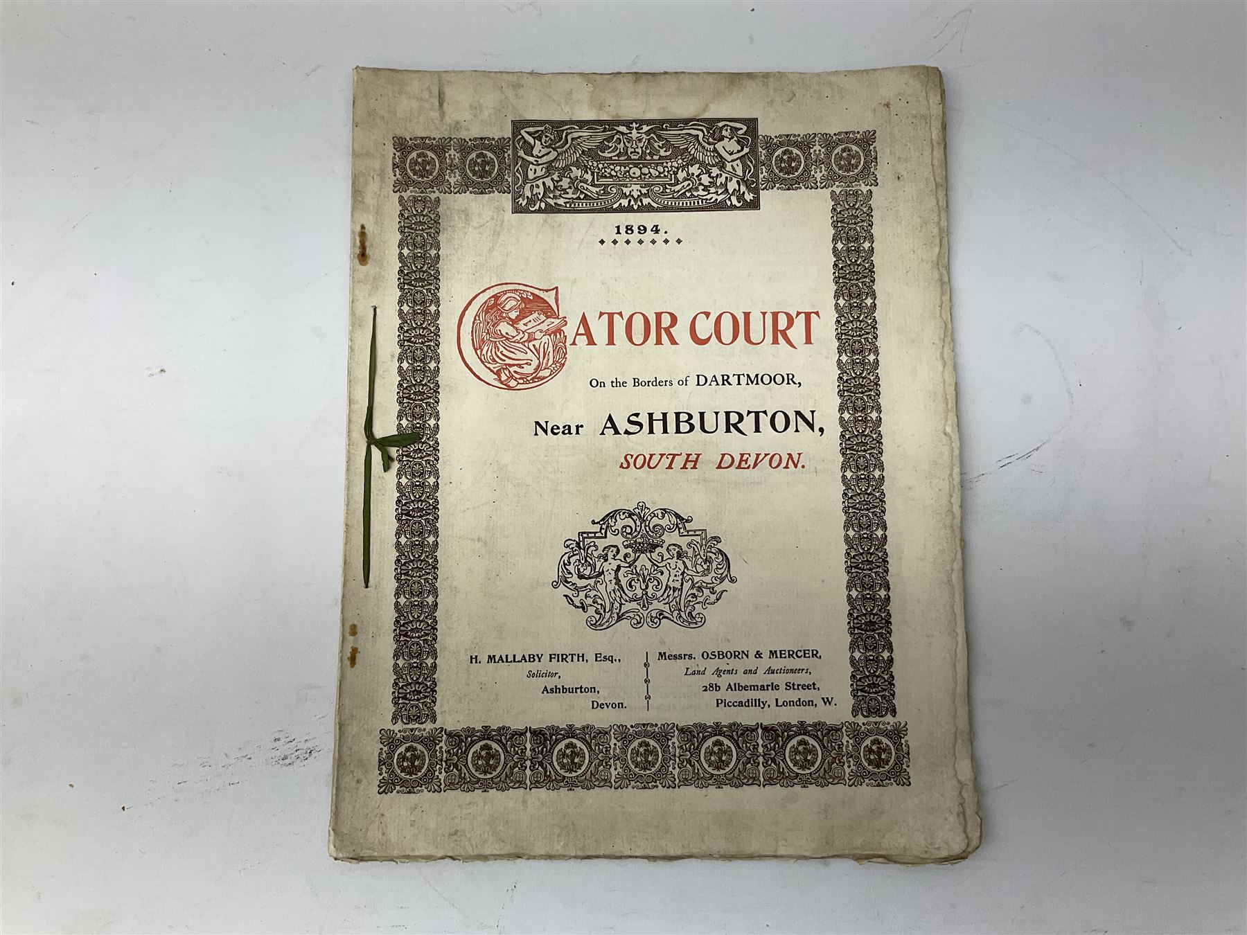 Seven late 19th/early 20th century auction posters of Hull/Yorkshire interest for properties in Hithe (Hive) 1852, South Cave 1880, Ellerker 1904, Hive 1921, Osbaldwick 1921, Balfour Street Hull 1922 and Sancton 1922; another for Cumberland 1824; two early 'This House To Let' posters; posters unframed and folded; and auction particulars for Gator Court, Ashburton, South Devon 