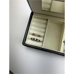 Two 9ct gold stone set rings, a collection of silver jewellery, including heart locket, chains and bracelets and costume jewellery and jewellery boxes