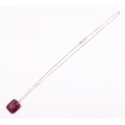  White gold unheated natural cabochon ruby pendant necklace, the chain hallmarked 18ct ruby = approx 18.3 carat  