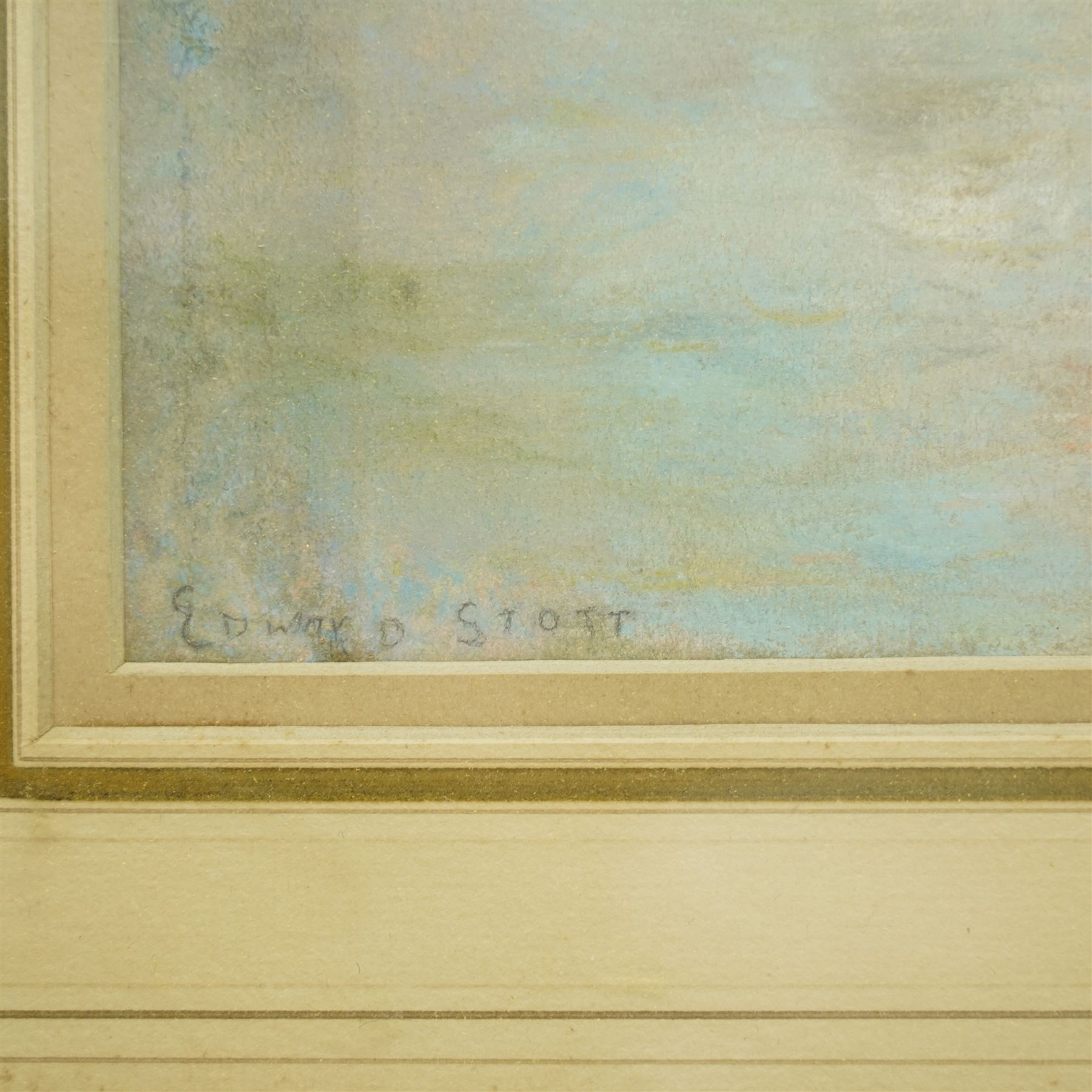 Edward William Stott (British 1859-1918): Flamingo's at the Watering Pool, pastel signed 30cm x 41cm