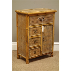  Bamboo bedside cabinet with four drawers and a cupboard, W45cm, H61cm, D25cm  